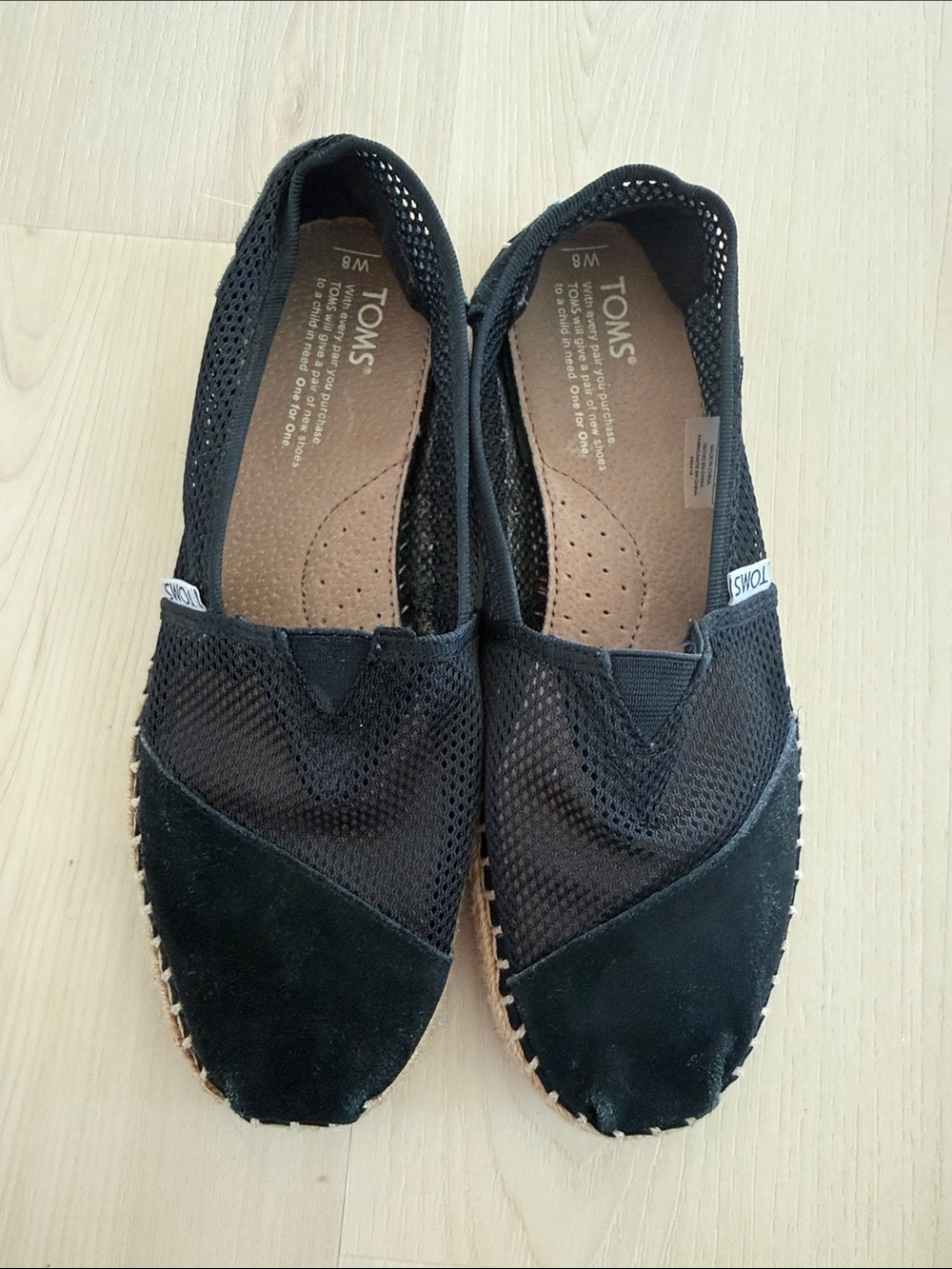 Toms Black Mesh & Suede Espadrilles size 8